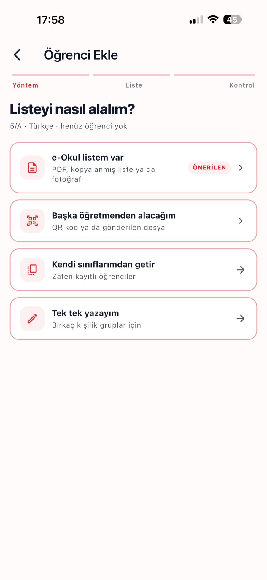 Öğrenci listesi ekleme yöntemleri