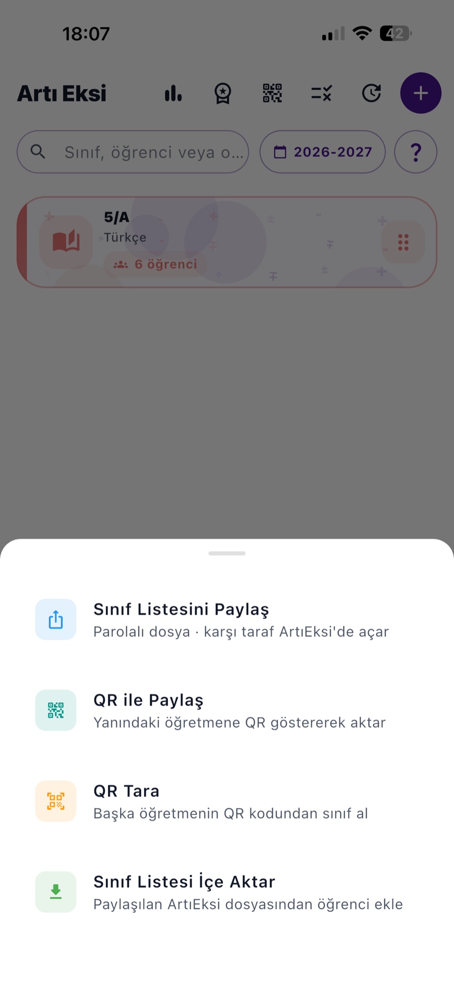 Sınıf paylaşma seçenekleri